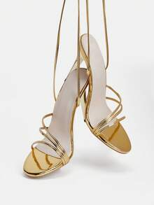 Glitzique Spring/Summer New Fashion White Lace-Up High Heel Sandals For Women - Gold - View 4