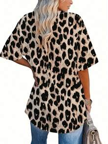 EMERY ROSE Big Size Leopard Print Casual Round-Neck T-Shirt Date Night Beige Summer - Multicolor - View 2