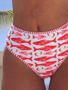 Swim Mod Bikini de 2 piezas con parte superior con aros y tirantes ajustables, y Bottom de tiro alto, con estampado floral ditsy en color fucsia, para vacaciones, Primavera/Verano 2026 - Rojo - Ver 5