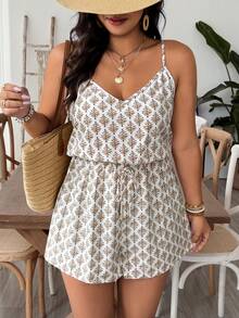 SHEIN VCAY Mono/Mono corto de estilo bohemio casual de vacaciones con patrón geométrico retro para tallas grandes - Multicolor - Ver 3
