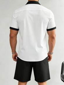 Manfinity CasualCool Men's Casual Short Sleeve Shirt Set - Black and White - View 2