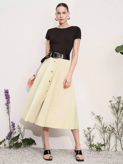 Aveloria Modichic New Arrival Women's Colorblock Short Sleeve Round Neck Belted Midi Dress