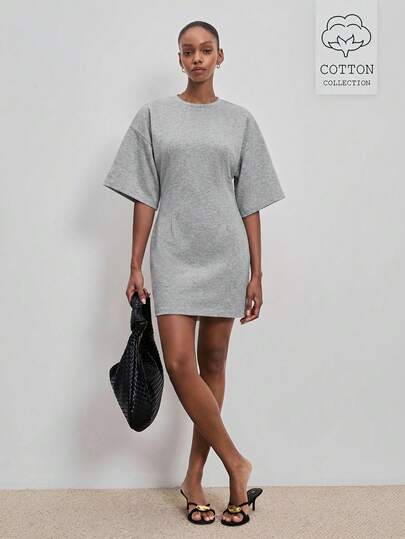ATUI Studio Casual Daily Fashion White T-Shirt Dress For Women, Summer,Work Dress