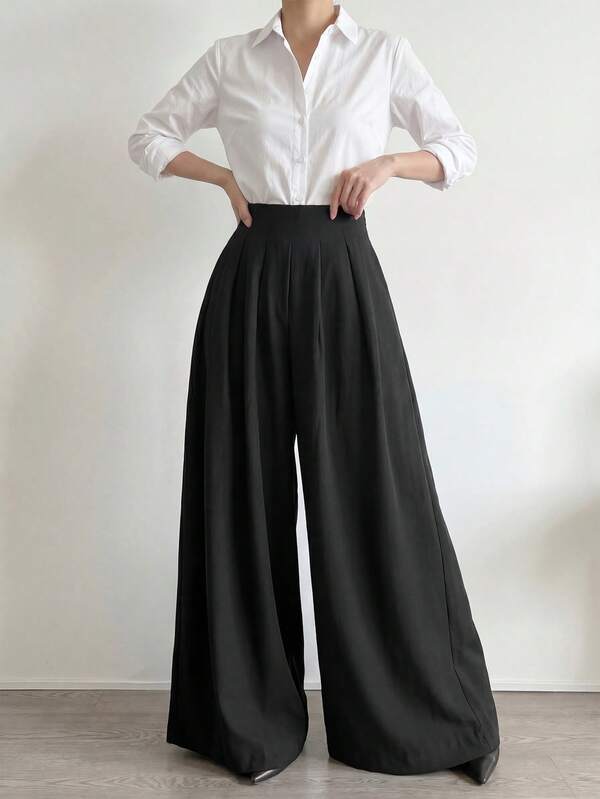 Veilorie Women's Pleated Wide Leg Loose Pants, Business/Office Commute