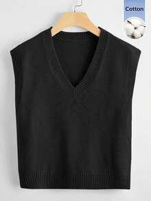 SHEIN Franclia Áo len nữ vest - màu đen - Xem 1