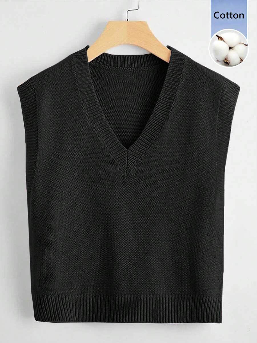 SHEIN Franclia Áo len nữ vest - màu đen - Xem 1