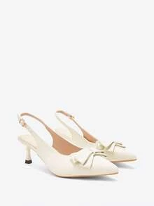 Eladyva Giày sandal quai ngang thanh lịch kiểu Pháp cổ điển, sandal nơ thời trang mùa xuân/hè, giày cao gót mũi nhọn sành điệu mới về, sandal nơ công sở nhẹ nhàng, sandal đa năng mùa hè mới phù hợp với váy. - Màu be - Xem 6
