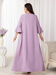 Al Najma Vestido de estilo árabe con mangas con volantes bordadas para mujer de talla grande - Rosa - Ver 2