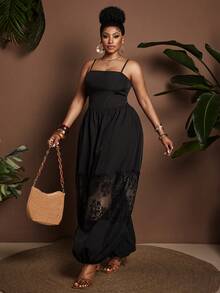 Maweii Plus Size Sexy Lace Trim Off-Shoulder Backless Jumpsuit - Black - View 4