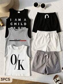 SHEIN Playful Pals Áo len dệt kim in khẩu hiệu 3 chiếc cho bé trai màu hồng, xanh dương, xanh lá cây, thích hợp cho kỳ nghỉ hè, hoạt động trong nhà và ngoài trời - Nhiều màu - Xem 4