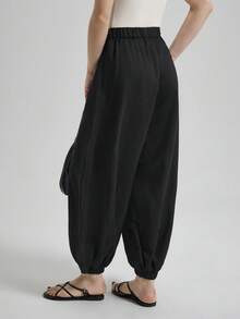 Ontre 2026 New Black Elastic Waist Lantern Pants, Versatile Summer Suitable For Beach, Holiday, Country Music Festival, Urban Commute, Casual, Elegant, Minimalist Style For Women - Black - View 4
