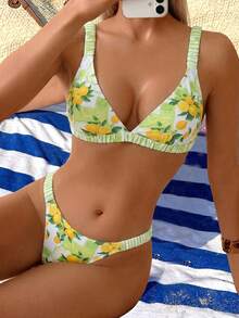 Swim Mod Women's Casual Vacation Beach Textured Fabric Bikini Two Pieces Swimwear - Green - View 1