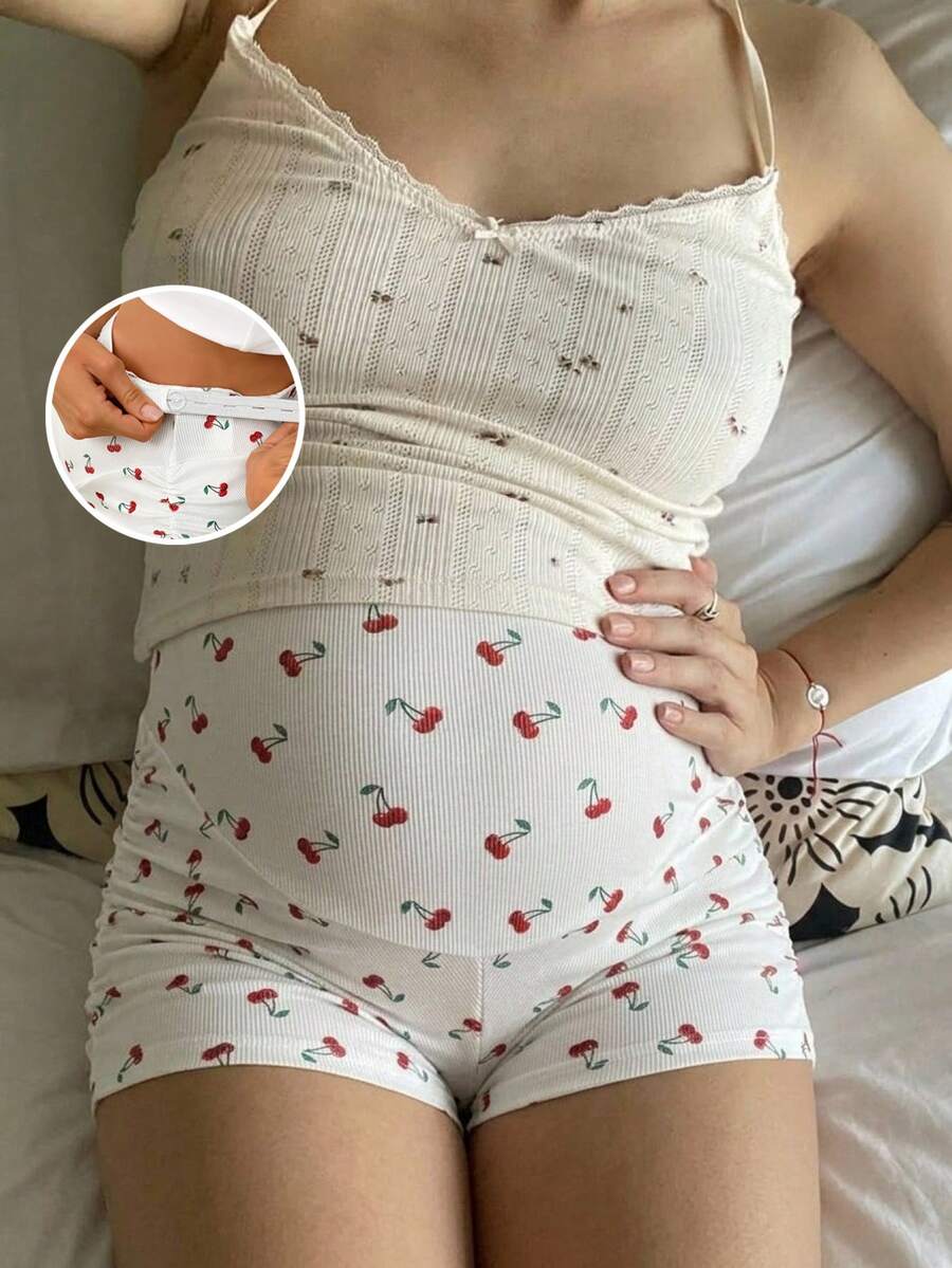 SHEIN Quần bầu in hình quả anh đào kiểu dáng thường ngày - Nhiều màu - Xem 1