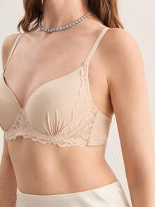 Hourtrue Women's Skin-Friendly Lace Bra, French Romantic Casual Versatile Mature Charm Lace Patchwork Underwire Bra, Lift And Support Adjustable Brafor Summerfor Summer - Apricot - View 7