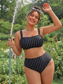 Swim Mod Bộ bikini 2 mảnh cỡ lớn mới năm 2026, họa tiết chấm bi đen trắng ngẫu nhiên, thích hợp mặc đi biển và nghỉ dưỡng, mùa xuân/hè. - Đen và trắng - Xem 3