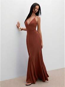 ATUI Studio Vestido elegante de tirantes finos para mujer, adecuado para uso diario en verano - Marrón - Ver 3