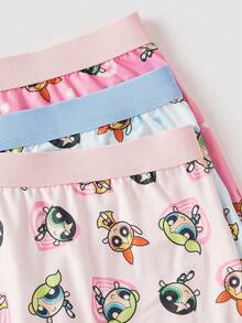 Chillnights THE POWERPUFF GIRLS X SHEIN 3件套女士可爱卡通全印花文胸和宽松内裤套装 - 彩色 - 查看 5