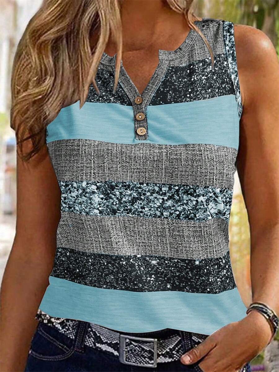 EMERY ROSE Women's Striped V-Neck Casual Tank Top, Random Print - Multicolor - View 1