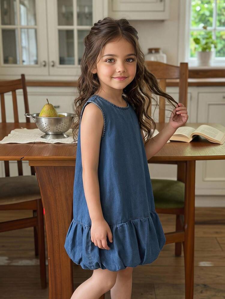 Young Girls Sleeveless Denim Dress Sun Dresses For Women