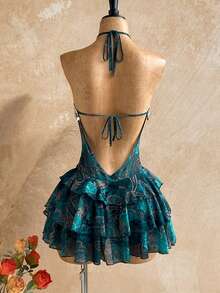 Soleia Vestido mini elegante bohemio tropical con lentejuelas brillantes para mujer, talla grande, para fiesta, vacaciones en la playa, Día de San Patricio, Spring Break, Pascua, festivales de música, color rosa - Verde - Ver 2