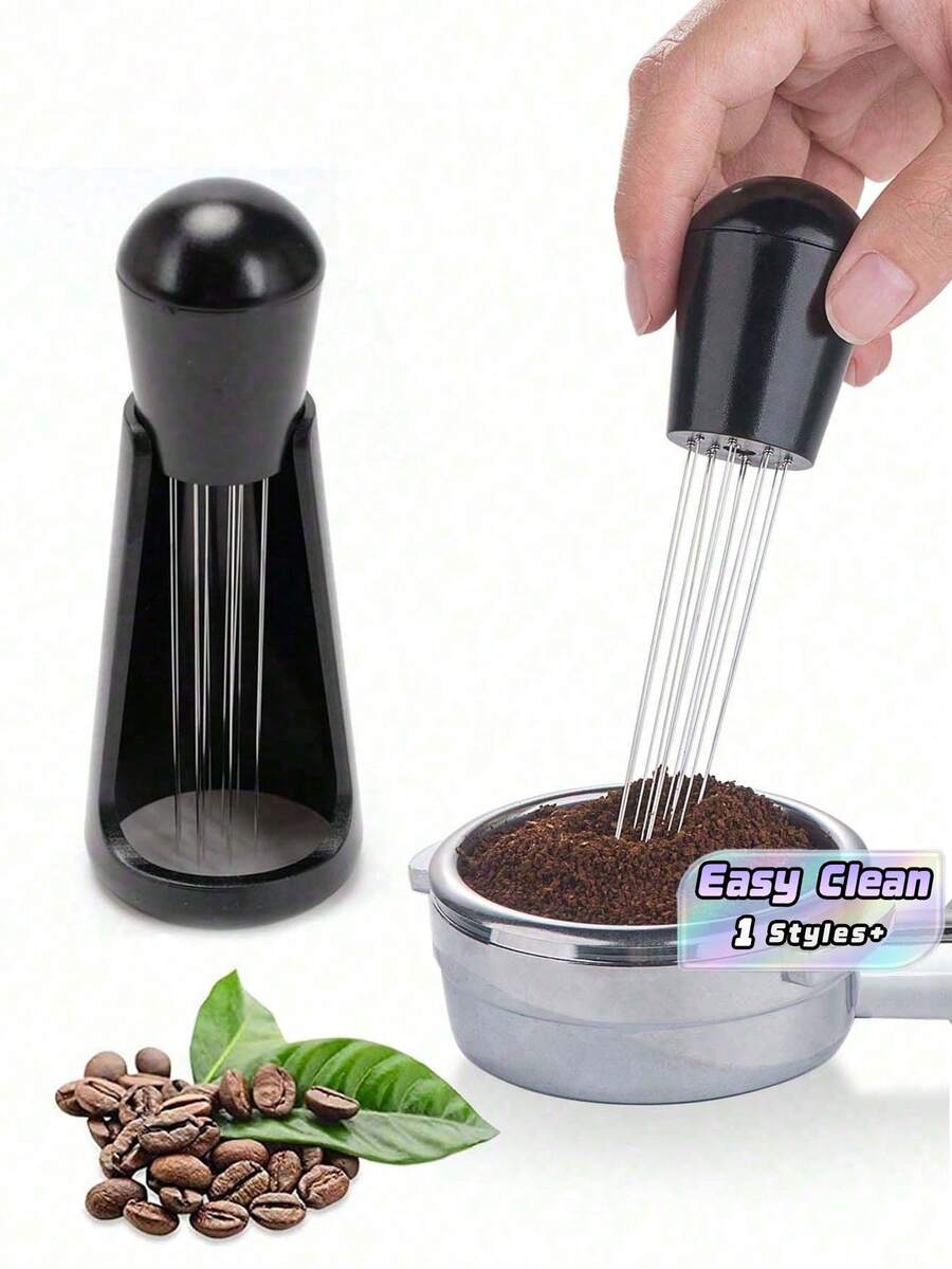 1pc Coffee Stirring Tamper Distributor WDT Tool Espresso Needle Stirrer Stirring Tool With Stand 304 Stainless Steel 12 Needles 0.4mm Coffee Tamper Distribution Tool - Black - View 1