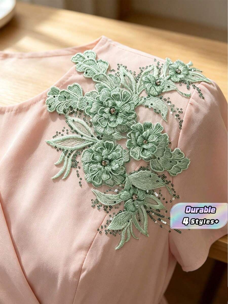 1件装饰蕾丝花卉刺绣贴花和网纱设计,立体花卉刺绣,热销钻石亮片珠饰面料贴花蕾丝花朵,DIY手工贴花服装装饰配件。 - 多色 - 查看 1