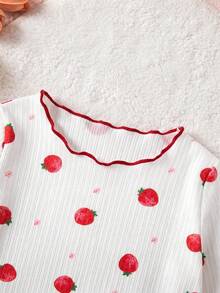 SHEIN 2 Pieces Newborn Cute Cartoon Pattern Ruffled Round Neck Short-Sleeve Knitted Comfortable Fit Pajama Set (Two Pieces) - Multicolor - View 4