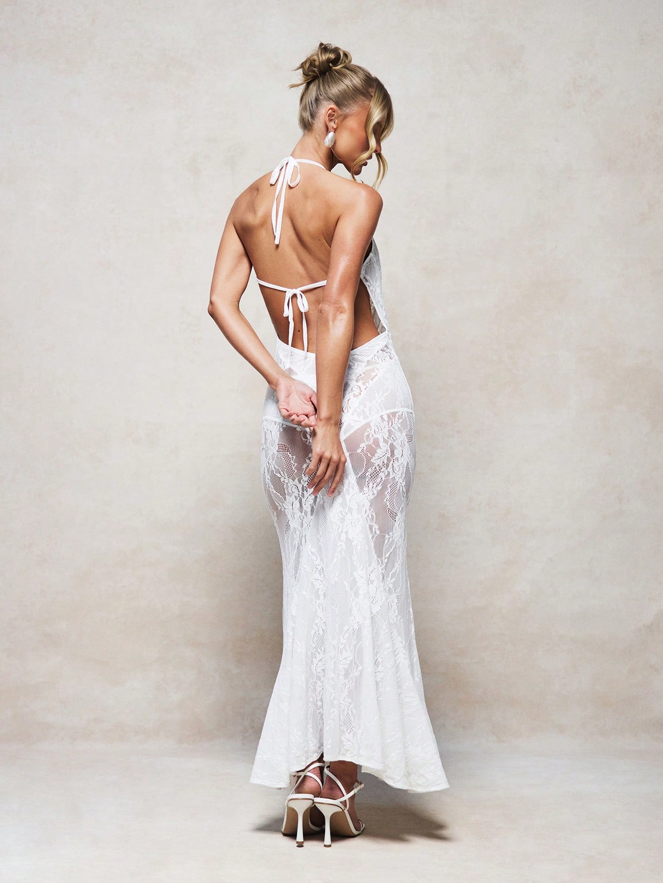 Lace Halter Plunge Maxi Dress