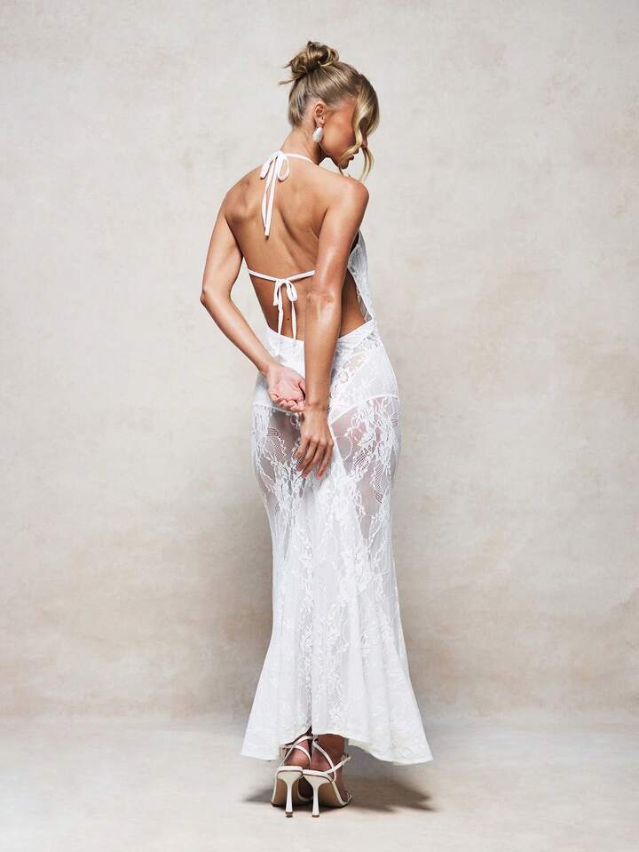 halter plunge maxi dress KIZN Lace Dress｜kizn Arielle
