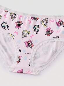 THE POWERPUFF GIRLS X SHEIN 3条装女士可爱卡通印花内裤，日系风格 - 彩色 - 查看 6