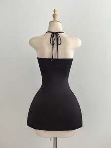 Elamini Casual Vacation Party Strapless Strapless Mini Black Dress - Black - View 2