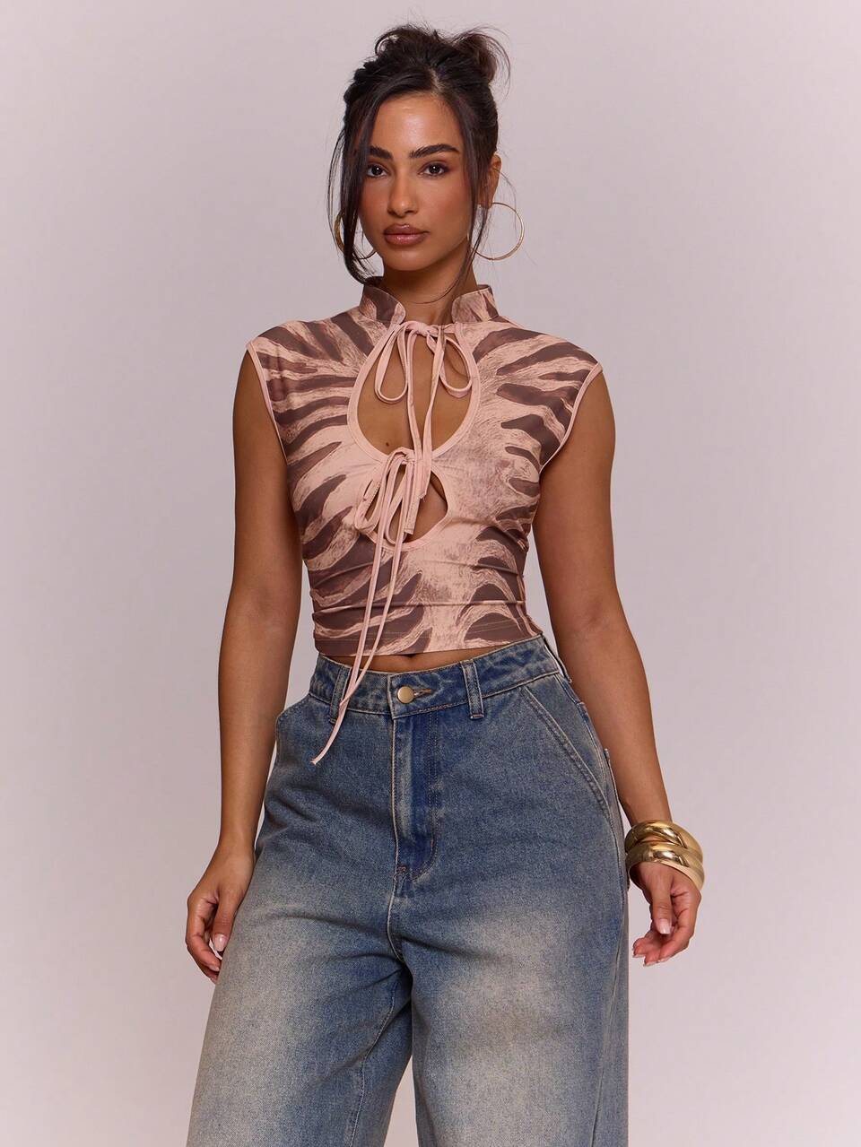 Animal Zebra Print Cut Out Tie Fitted Cap Sleeve Crop Top Sexy Spring Summer Evening Cute Elegant Date Night Festival Vacation Ibiza Club