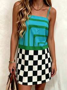 Vaclyn Women's Casual Checkered Print Camisole Mini Dress - Multicolor - View 4