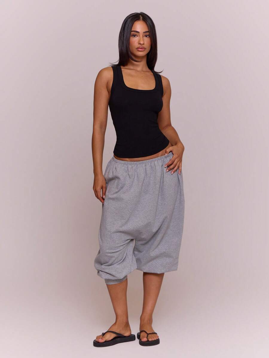 MUSERA ESSENTIALS Quần jogger dáng rộng, cạp chun mỏng, đáy thụng, gấu quần xắn lên, kiểu dáng dễ thương, đơn giản, thích hợp mặc hàng ngày, thanh lịch, cho mùa xuân hè và kỳ nghỉ. - Màu Xám nhạt - Xem 1