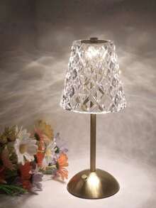 1 件现代 LED 水晶触控台灯 - 3 种色温可调，金属底座，可充电 - 适用于卧室床头柜、客厅餐桌和酒店装饰 - 充電三色水晶檯燈薄款-大鑽石 - 查看 14