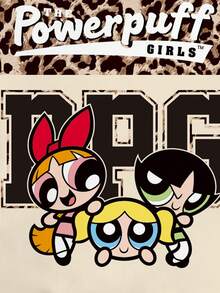 THE POWERPUFF GIRLS X SHEIN 女士时尚百搭豹纹字母印花短款紧身T恤 - 白色 - 查看 3