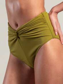 Rouah Women's Solid Color Twist Ruched Triangle Bikini Bottom, Suitable For Summer Vacation And Beach - Matching Top Available - Green - View 5