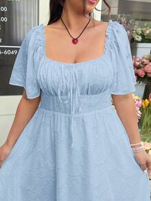 GalTyme Sky Blue Cutout Dress, Casual Summer Plus Size - Sky Blue - View 6