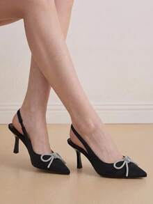 Eladyva Plus Size Women High Heel Pumps With Bow Decor Closed Toe Stilettos, Elegant, Mule, Party - Black - View 3