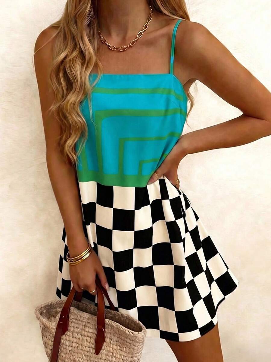 Vaclyn Women's Casual Checkered Print Camisole Mini Dress - Multicolor - View 1