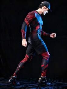 Gym Rark 男款對比圖案印花修身長袖上衣 & 長褲 & 短褲 3件式運動服套裝，健身房 - 彩色 - 查看 4