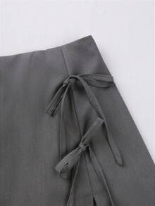 Franclia Quần short ôm dáng chữ A thắt nơ eo mùa hè - Xám - Xem 5