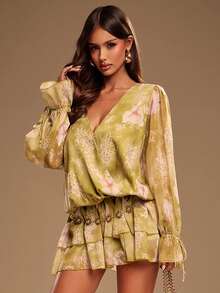 Radiana Robe mini élégante et romantique en mousseline de soie verte pour femmes, robe fluide légère en maille, robe à volants multicouches, robe de vacances, robe de rendez-vous, tenue de fête - Multicolore - Voir 4