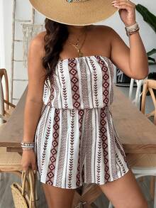 SHEIN VCAY Plus Floral Print Tube Romper Spring Summer Women Plus Floral Print Tube Romper Spring Summer Women - Multicolor - View 6