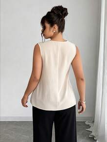 Elenzga Blusa elegante de mujer talla grande con estampado de primavera/verano, cuello asimétrico y color contrastante - Albaricoque - Ver 2