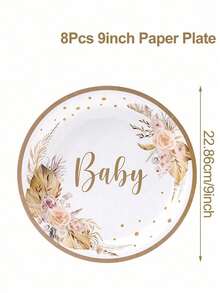 Set Peralatan Makan Sekali Pakai Tema Boho Hey Ba By, Dekorasi Pesta Selamat Datang Bayi, Piring Kertas, Serbet, Gelas, Set Peralatan Makan untuk Pesta Ulang Tahun, Pesta Menyambut Bayi, Pesta Pengungkapan Jenis Kelamin Bayi - MultiWarna - View 12