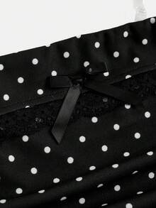 SHEIN 儿童/少女春夏法式时尚波点蕾丝荷叶边蝴蝶结设计办公室/休闲可爱甜美无肩带修身腰部层叠下摆黑色优雅连衣裙，女士连衣裙，少女短款休闲迷你连衣裙，秋冬打底衫 - 黑色 - 查看 6