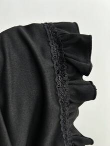 Elamini 女士荷叶边蝴蝶结短款开衫，修身款，轻盈透气，春夏款 - 黑色 - 查看 6