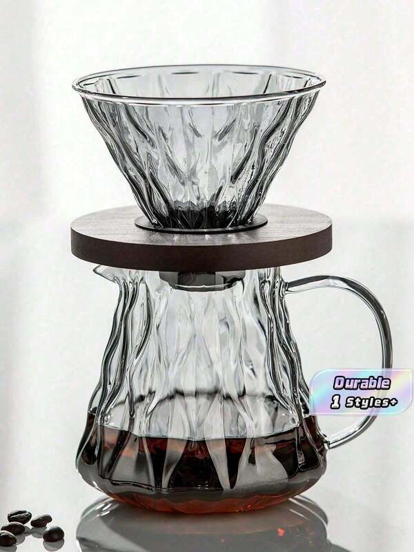 1-Piece Set Of Hand Drip Coffee Brewing Equipment - With Glass Filter And Coffee Pot, With Wooden Stand, Professional Coffee Brewing Set, Suitable For Home/Office/Gift (Including Glass Filter And Heat-Resistant Base).
