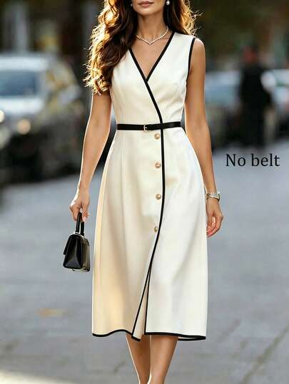 SHEIN Franclia Bộ sưu tập Xuân/Hè dành cho nữ - Đầm midi phối màu đen và mơ, đầm cổ chữ V, đầm phối màu dành cho nữ, đầm xòe ôm dành cho nữ, đầm đen dành cho nữ, đầm trắng dành cho nữ, đầm hè dành cho nữ, đầm ngày lễ tình nhân dành cho nữ, đầm đi biển dành cho nữ, đầm thanh lịch dành cho nữ, đầm chui đầu dành cho nữ, đầm cúp ngực dành cho nữ, đầm dự tiệc dành cho nữ, đầm maxi thường ngày dành cho nữ, đầm màu ngà, đầm cúp ngực màu mơ, đầm midi màu mơ, đầm thanh lịch màu mơ, đầm thắt eo, đầm không tay dành cho nữ, đầm kiểu dáng đi biển, nghỉ mát.